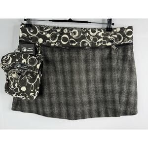 NEW Zand Amsterdam Mini Skirt 14" with Bag Boho Artsy Reversible Black Plaid‎ OS